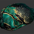 Teal Green Ornamental Decor Set With Gold Black Swirl Patterns And Glossy Finish
