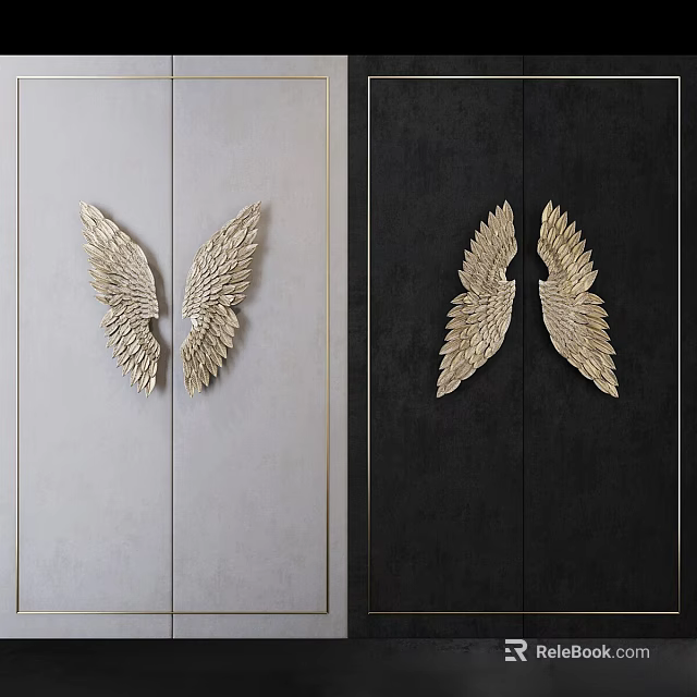 Stylish Golden Wing Decorations on Light Colored and Dark Backgrounds 3d model 