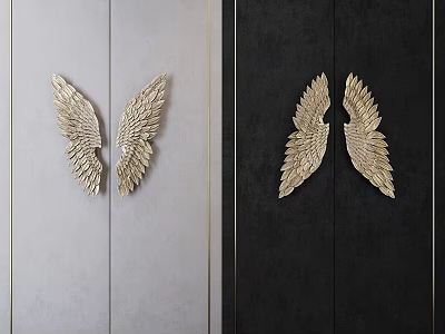 Stylish Golden Wing Decorations on Light Colored and Dark Backgrounds 3d model