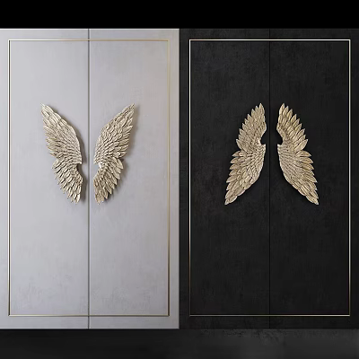 Stylish Golden Wing Decorations on Light Colored and Dark Backgrounds 3d model