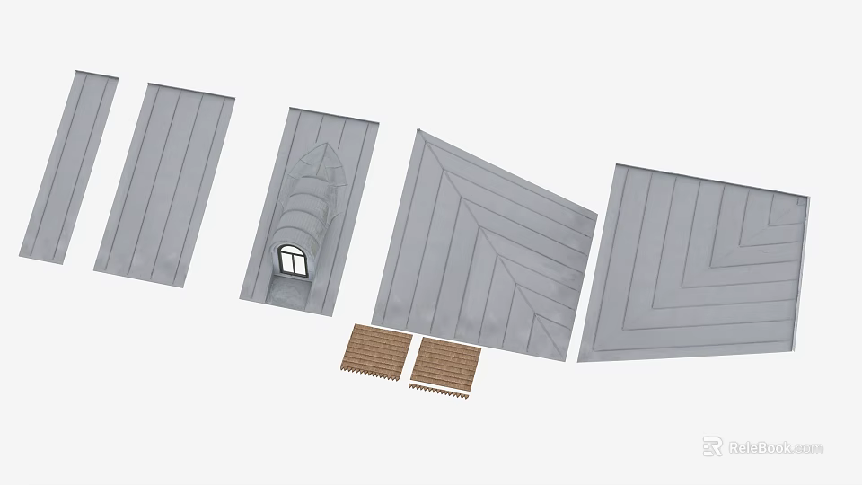 Building Components Featuring Various Roof Panels Window And Brick Elements 3d model 