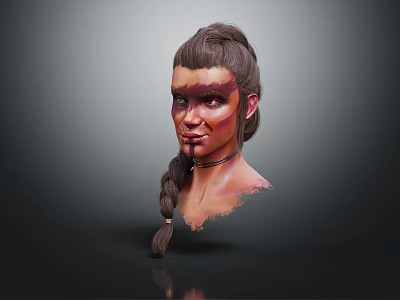 3D Rendered Fantasy Character With Braided Hairstyle Facial Paint And Neck Ornament 3d model