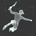 Game Movie Character Mechanical Warrior With Sword Helmet Tattooed Torso And Jumping Action Pose