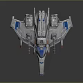 Futuristic Sci fi Spaceship Model With Silver Body And Blue Mechanical Details
