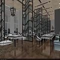 Modern Restaurant Interior With Wooden Floors Large Windows And Decorative Screens