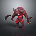 Red Horned Demon Creature Character With Glowing Skin And Dual Axes