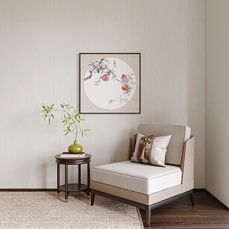 New Chinese-style Casual Sofa New Chinese-style Single-person Sofa New Chinese-style Side-table New Chinese-style Decorative Painting Vase Flower Art 3d model