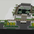 Modern Garden Landscape With Architectural Entrance Tall Trees And Illuminated Pathway