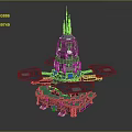 Futuristic Metallic Tower Structure Featuring Multiple Platforms Spires And Sci Fi Design