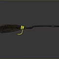 Handmade Broom With Brown Bristles Yellow Rope Binding Black Handle And Red Tip