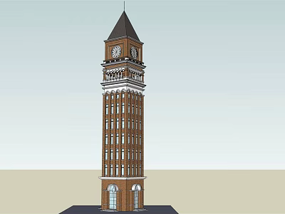 The Red Brick Clock Tower With Spire Multi Story Windows And Arched Doors 3d model