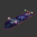 Vibrant Colorful Skateboard With Blue Purple Cosmic Pattern White Wheels And Metal Trucks