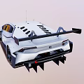 White Racing Car With Aerodynamic Body And Large Rear Wing