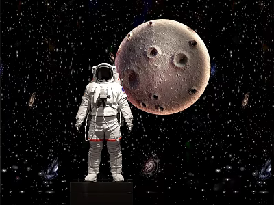 Space Theme Decorative Lights With Astronaut Moon Model Nebula And Starry Sky Background 3d model
