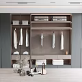 Modern Gray Wardrobe Storage Design With Hanging Folded Clothes And Shelves