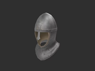 Medieval Weapon Helmet With Silver Metal Construction And Chainmail Design 3d model