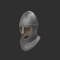 Medieval Weapon Helmet With Silver Metal Construction And Chainmail Design 3d model