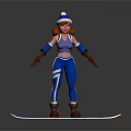Red Haired Female Character In Blue Outfit Standing On Snowboard With Cute Sun Design
