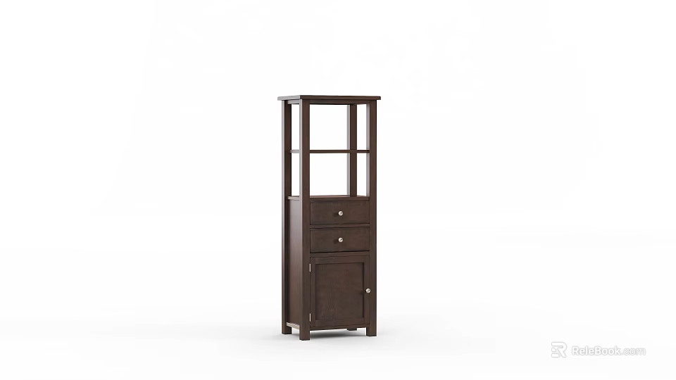 Elegant Dark Brown Wooden Decorative Cabinet With Glass Doors And Drawers 3d model 