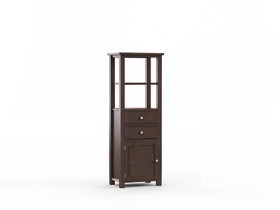 Elegant Dark Brown Wooden Decorative Cabinet With Glass Doors And Drawers 3d model