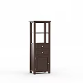 Elegant Dark Brown Wooden Decorative Cabinet With Glass Doors And Drawers