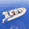 White and Blue Yacht with Open Design Seating Area and Steering Console on Blue Sea