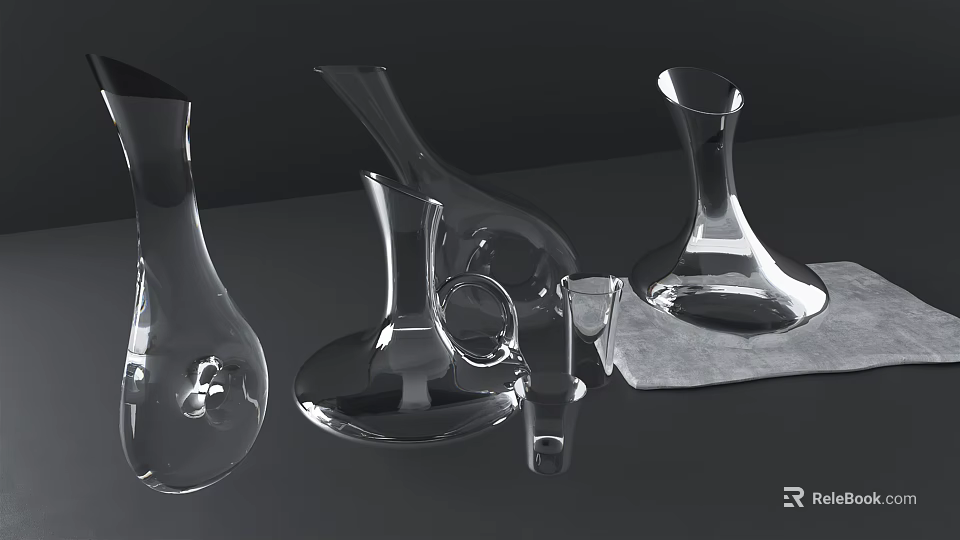 Clear Glass Wine Bottles And Wine Glasses On Modern Table Top Design 3d model 