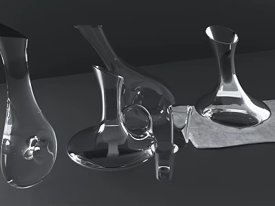 Clear Glass Wine Bottles And Wine Glasses On Modern Table Top Design 3d model