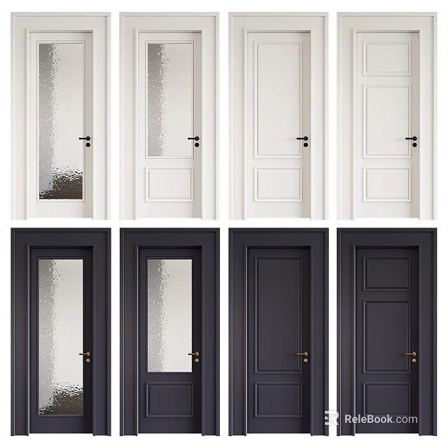 Modern White and Black Hinged Doors with Glass and Solid Panel Designs for Home Interior 3d model