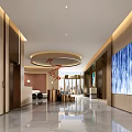 Elegant Modern Hotel Lobby Interior Design With Hanging Chandelier And Reception Desk Decor