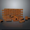Red Bricks Stacked In Structure And Scattered On Dark Reflective Floor 3d model