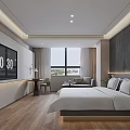 Modern Hotel Room Interior With Bed Bathrobes Bench Wooden Furniture And Glass Window