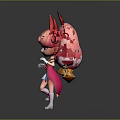 Cute 3D Cartoon Character With Pink Hair Red Horns White Dress And Golden Bells