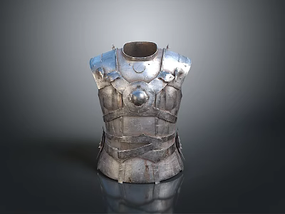 Silver Metal Decorative Chest Armor With Textured Surface And Rivets For Home Decoration 3d model