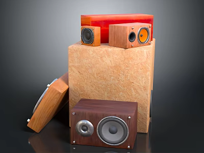 Wooden Speakers With Various Styles And Sizes For Electronic Appliance 3d model