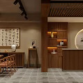 Hotel Lobby Interior Design With Chinese Wooden Furniture Calligraphy And Circular Decor Elements