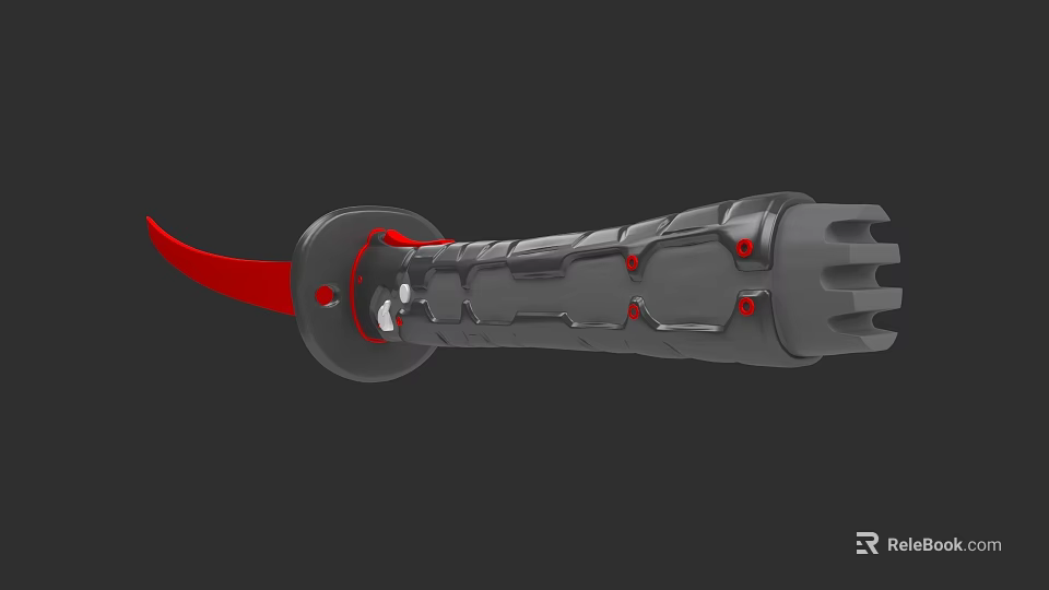 Modern Tactical Weapon Featuring Red Blade And Gray Ergonomic Handle Structure 3d model