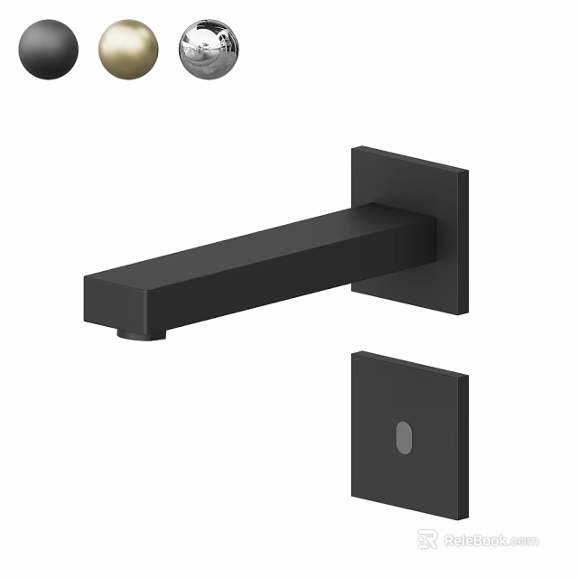 Modern Black Square Wall Mounted Faucet With Sleek Minimalist Design 3d model 