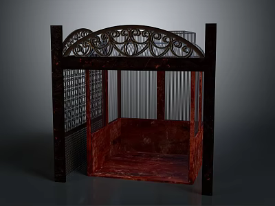 Ornate Decorative Frame Structure With Intricate Carvings Lattice Panels And Red Marble Base 3d model