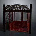 Ornate Decorative Frame Structure With Intricate Carvings Lattice Panels And Red Marble Base