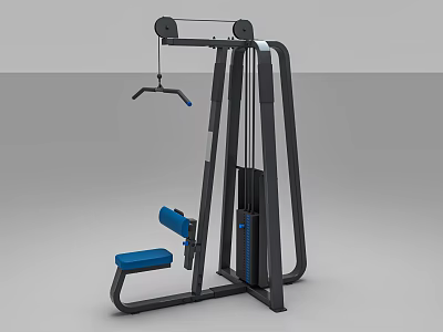 Seated Strength Training Fitness Equipment With Blue Seat Cable Handle Weight Stack And Pulley System 3d model