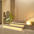 Modern Interior Design With Leafy Plants White Sofa Arched Walls And Decorative Figurines