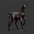 Copper Horse Sculpture with Standing Pose Saddle and Square Base Design