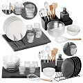 Essential Kitchenware Collection With Dish Rack Glassware Bowls And Utensils