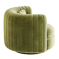 Luxurious Green Velvet Single Sofa With Rounded Design Curved Armrests And Wooden Base