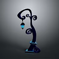 Unique Curved Street Lamp With Blue Lantern And Glowing Base