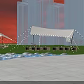 Floral Art Installation In Modern Plaza With Green Plants Lawn And Art Decorations