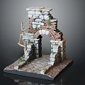 Ancient Stone Archway Model With Ruined Bricks Vines And Twigs On Base