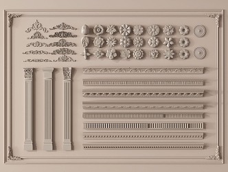 Jane European carved plaster line plaster component post lamp panel 3d model