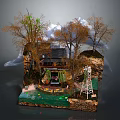 Rustic Country Cottage Home Surrounded by Trees Vintage Car and Water Tower Garden